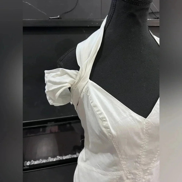 Bebe |  Structured White Halter Dress With Off Shoulder Detail | Size M - Picture 4 of 12